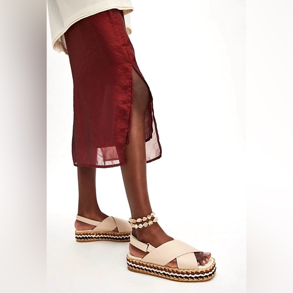 Free People Paloma Barcelo Ophelie Woven Platform Flat Sandal Tan